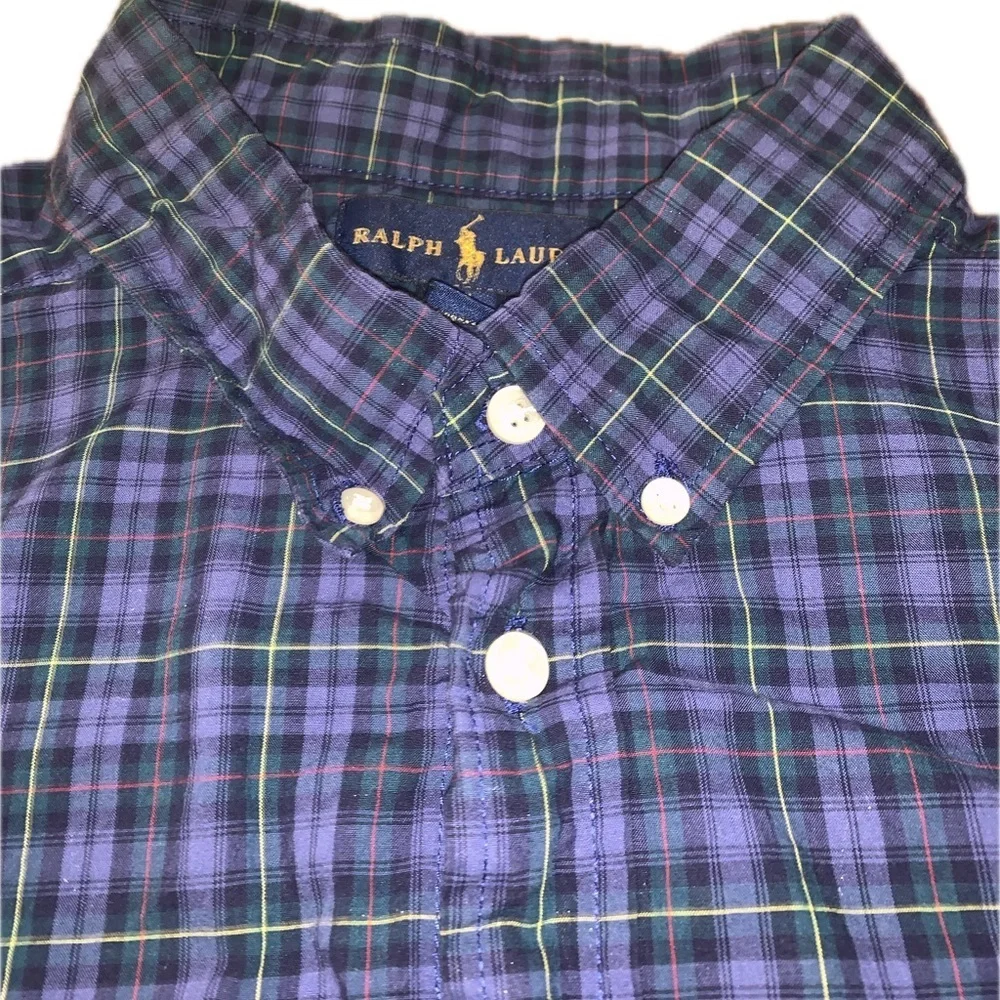 Ralph Lauren Blue Label Youth Plaid Checked Button Collar Shirt Pony XL 18-20